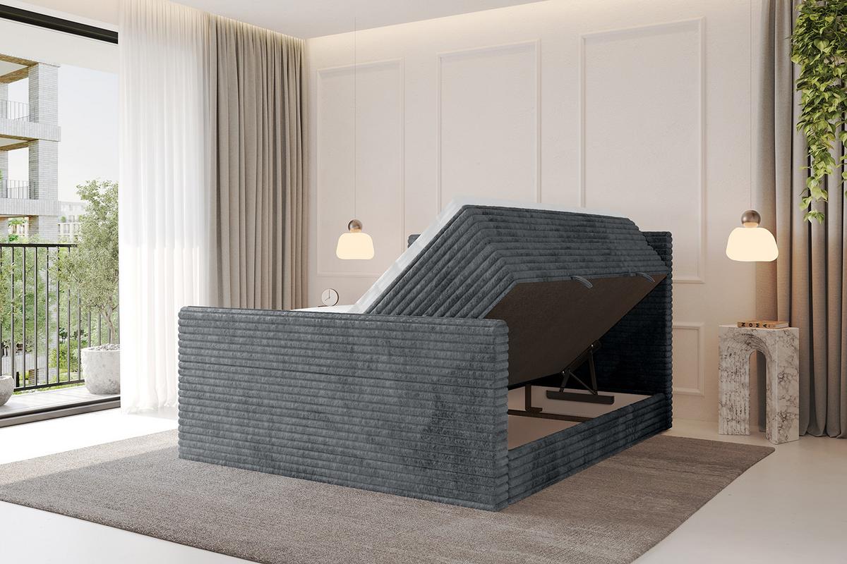 BOXSPRINGBETT mit Matratze H3|H4 und Lattenrost - TOLO-Z KING-v1 120x200 Cord - Dunkelgrau - Dunkelgrau, Holzwerkstoff (120/200cm)