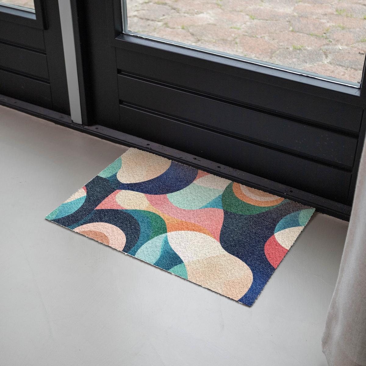 FUSSMATTE Abstrakt - Blau - Rosa Fußabtreter 60x40 cm - Multicolor, Kunststoff (60/0.4cm) - MuchoWow