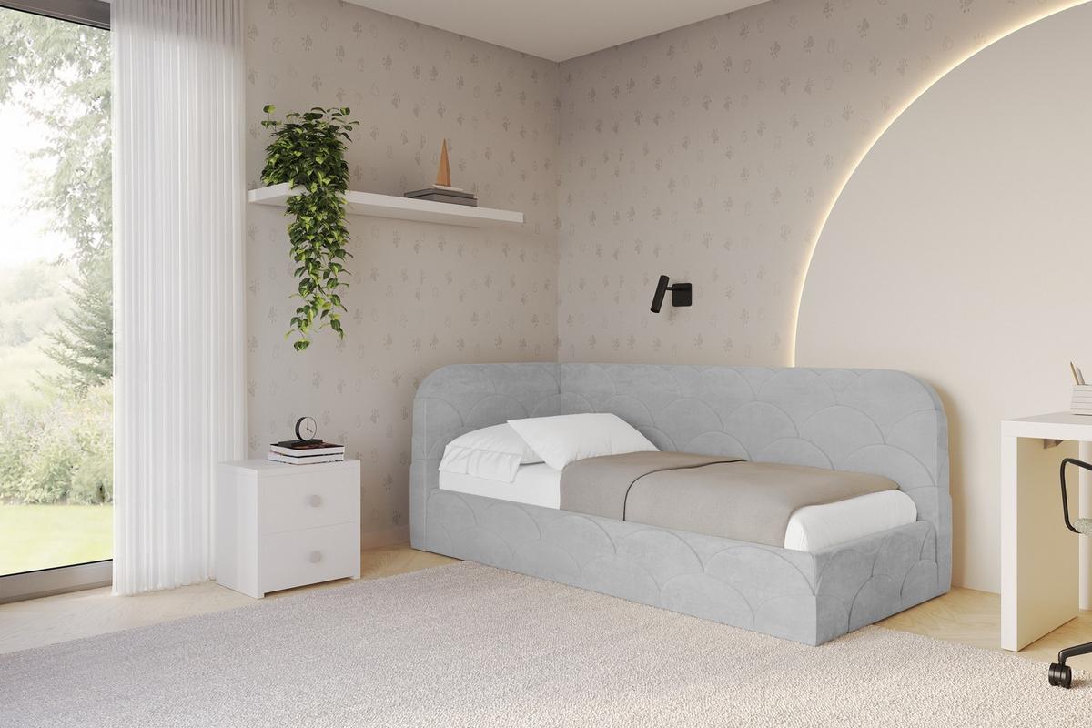 EINZELLBETT Jugendbett mit Bettkasten, Rechts - ELRY 100x200 Grau - Silberfarben, Holzwerkstoff/Textil (100/200cm) - ALTDECOR