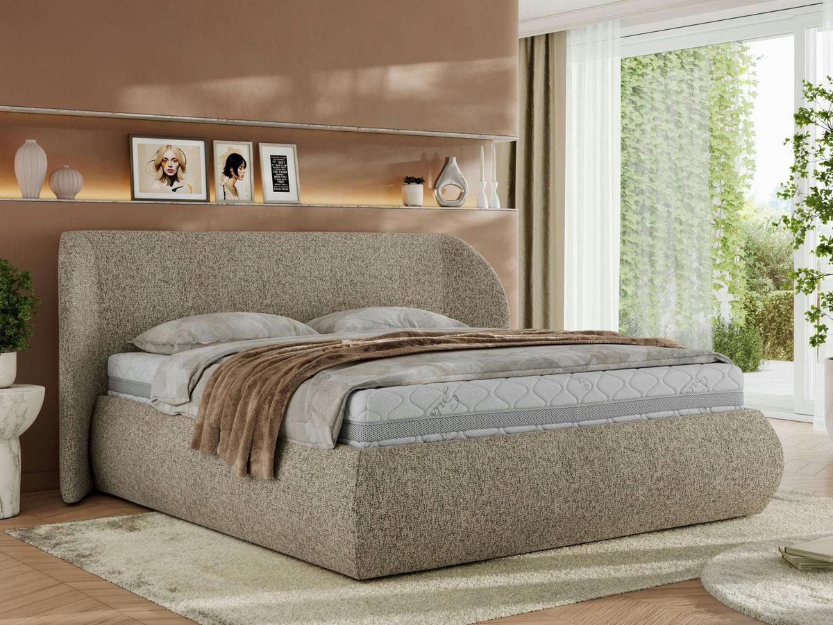 POLSTERBETT CAELA CLASSIC 140/200 - Dunkelbeige Strukture - Multipocket-Matratze - Beige, Textil (140/200cm) - MKS
