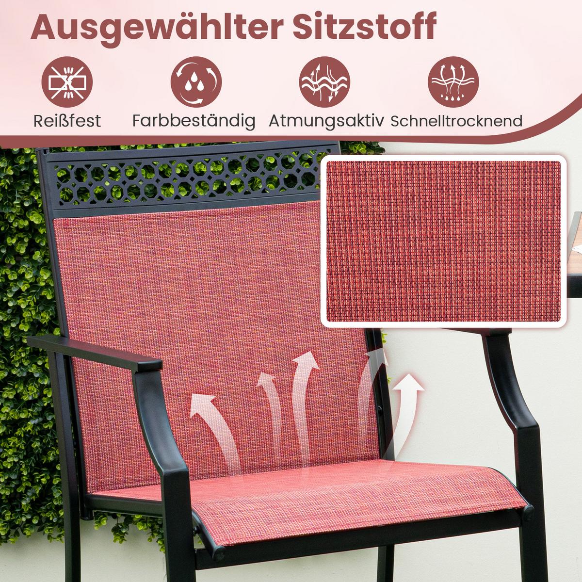 GARTENSTÜHLE Rot(2er-Set) - Rot, Metall (66/114/62cm) - COSTWAY