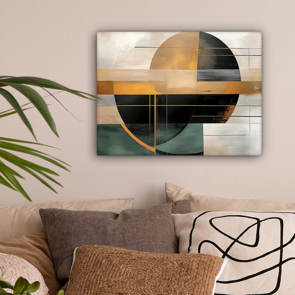 LEINWANDBILD Abstrakt - Gold - Bronze - Grün - Formen - Modern Wandbild 40x30 cm - Multicolor, Textil (40/30cm) - MuchoWow