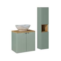 BADMÖBEL 60cm Jade 2er-Set Grün und Holz - Grün, Holzwerkstoff (60/57/40cm) - Petits-meubles