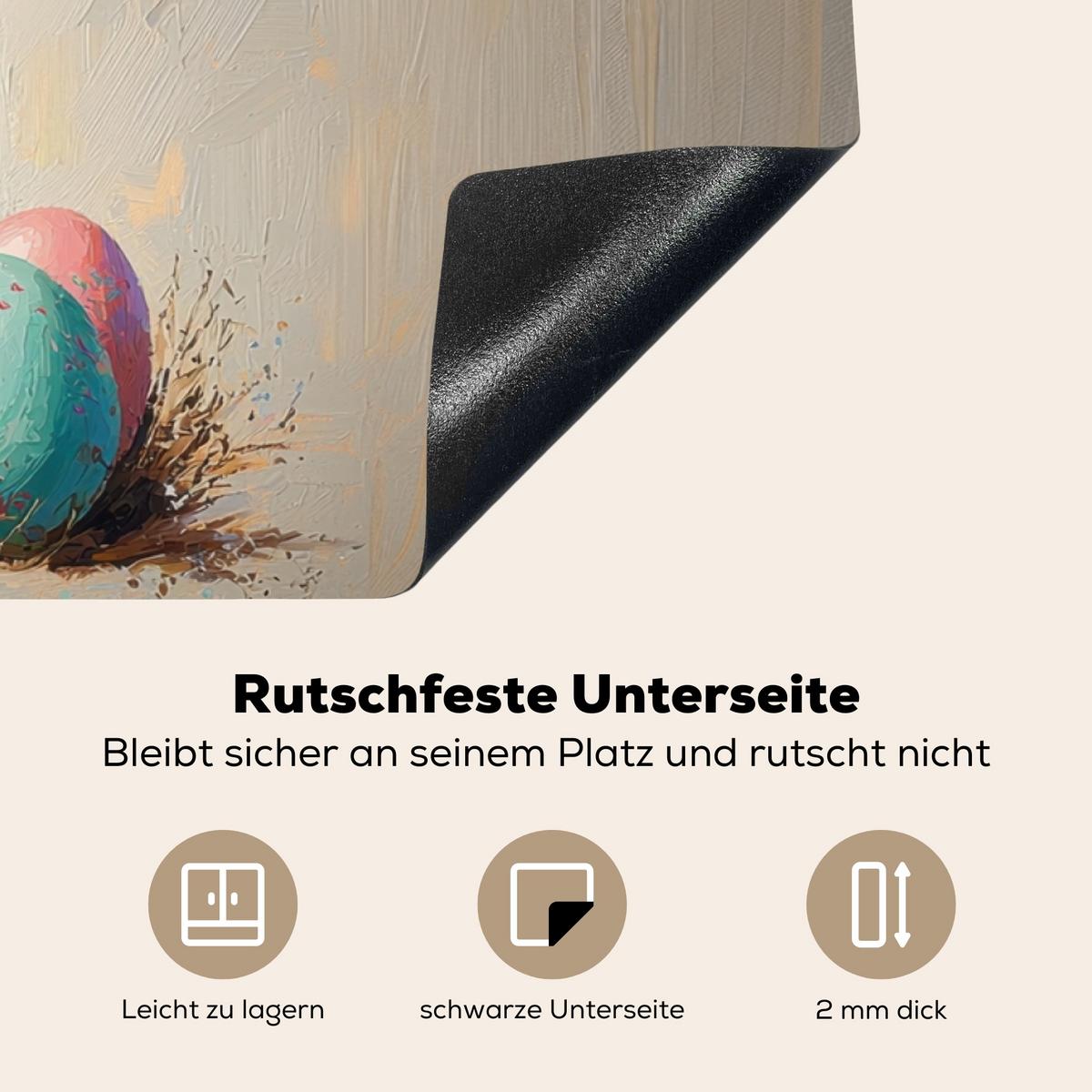 HERDABDECKPLATTE Osterhase - Pastell - Eier Induktionsschutz 91.6x52.7 cm - Beige, Kunststoff (91.6/52.7/0.2cm) - MuchoWow