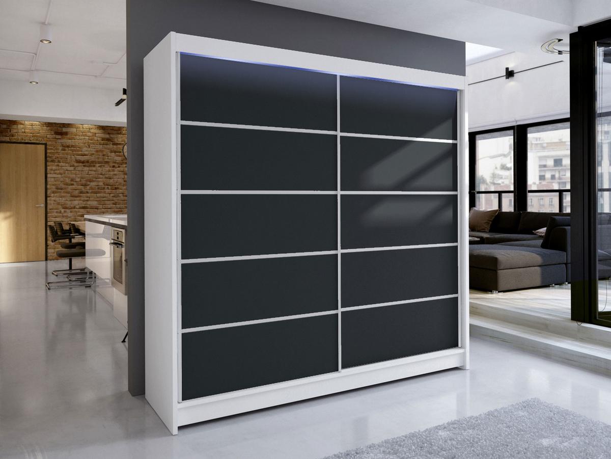 SCHWEBETÜRENSCHRANK Talin IV, mit RGB LED Beleuchtung - Silberfarben/Multicolor, Holzwerkstoff/Metall (180/215/58cm) - MIRJAN24