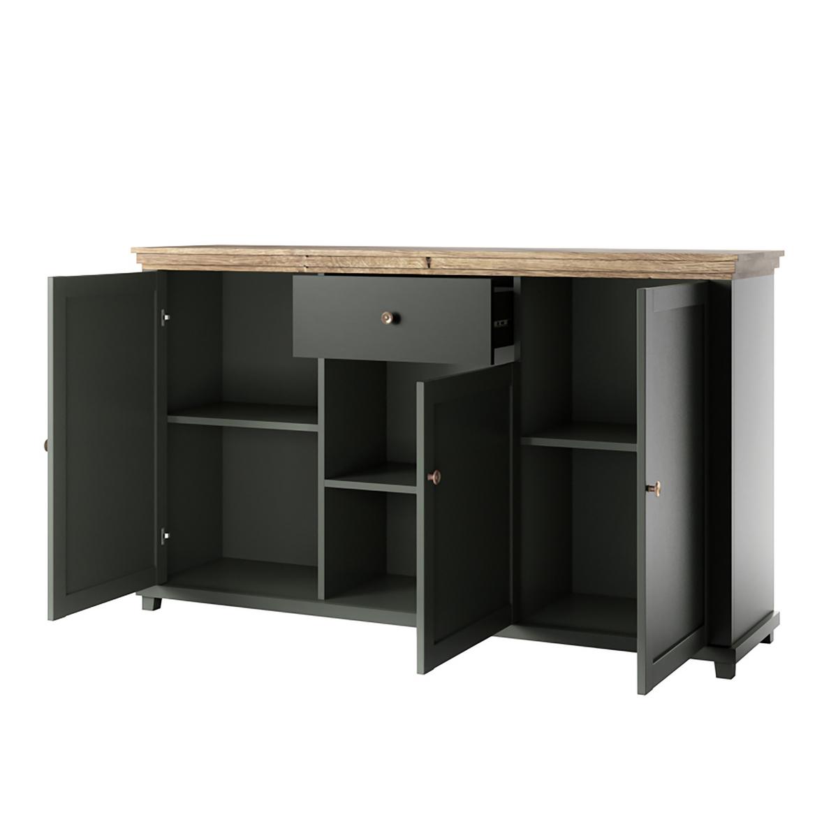 SIDEBOARD EVANDRO 160/93/42 cm mit 1 Schubladen und 3 Türen Grün - Grün, Holzwerkstoff (160/93/42cm) - MASSENO