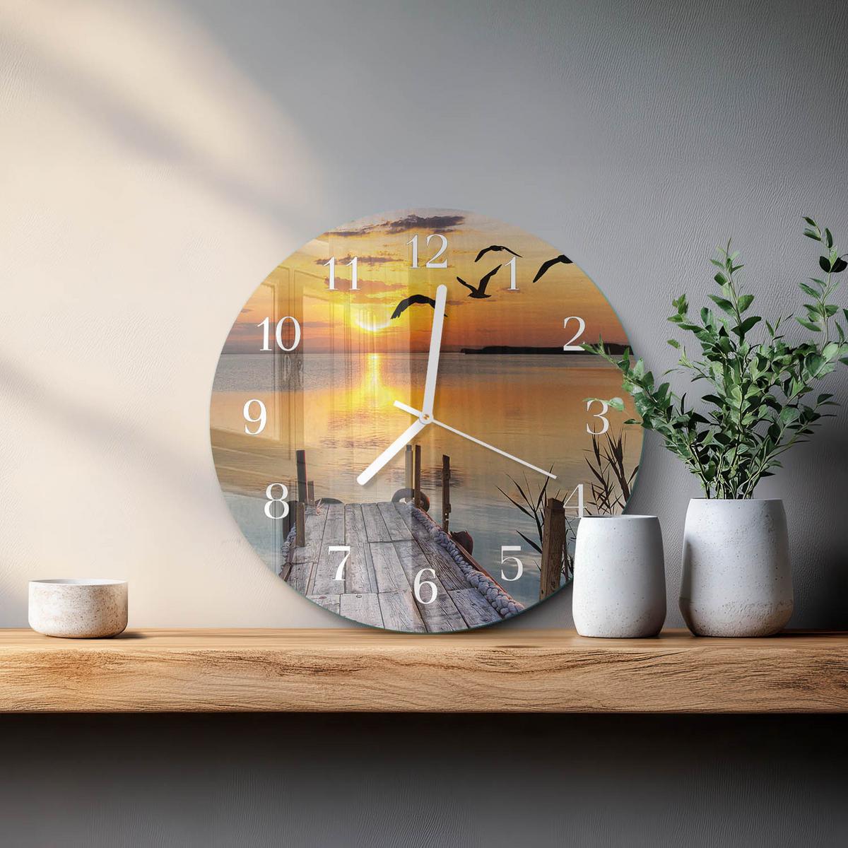 WANDUHR aus Glas Ø30 cm - Mostowe-See - Orange, Glas (30/30/0.4cm) - TULUP