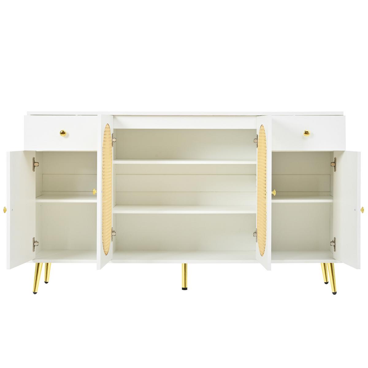 SIDEBOARD weiß rattan 140cm 4 türen 2 schubladen - Weiß, Holzwerkstoff (140/82/35cm) - Urban Meuble