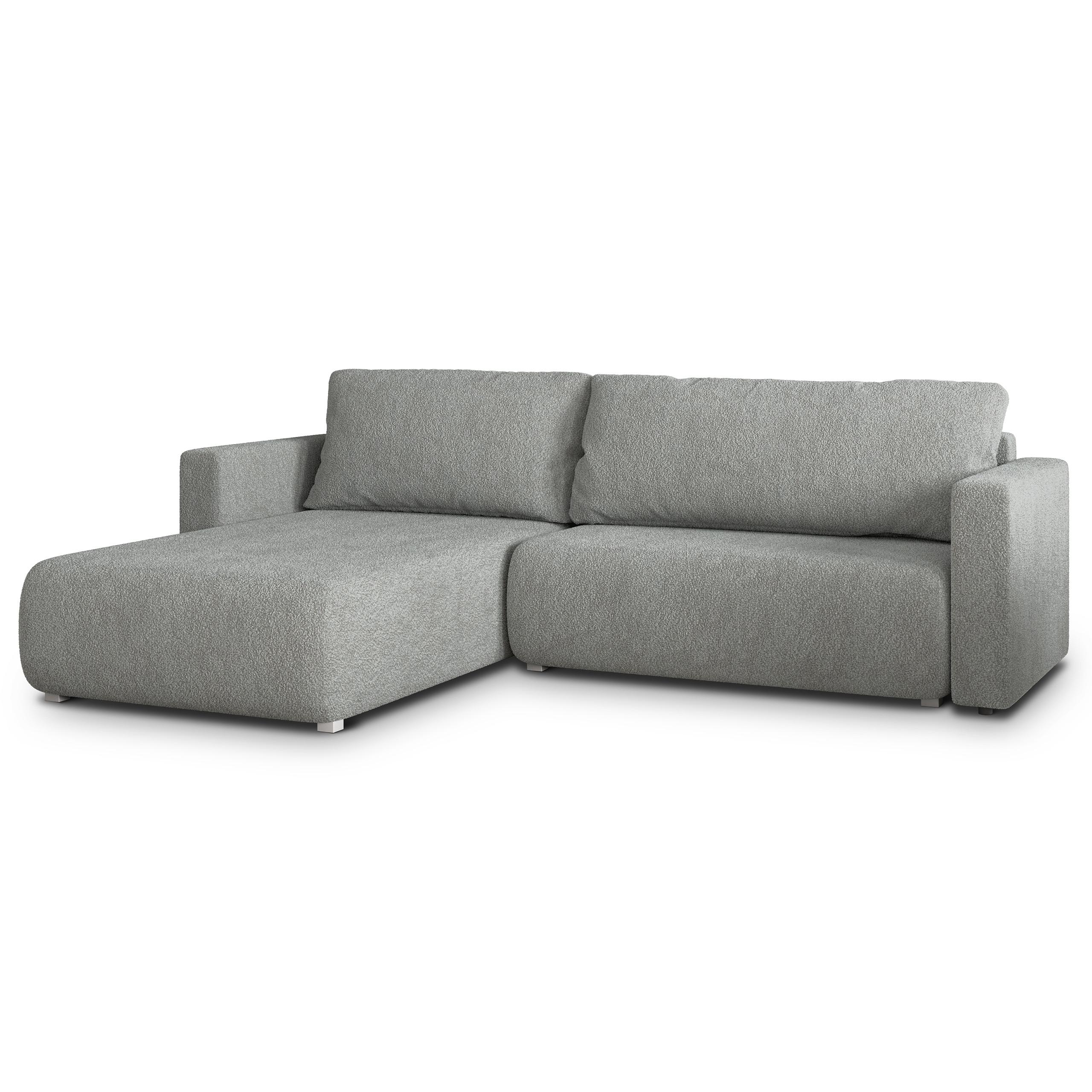 ECKSOFA TURIN N Hellgrau Bucle-Stoff mit Schlaffunktion - Hellgrau/Grau, Holz/Kunststoff (265/183cm) - MASSENO