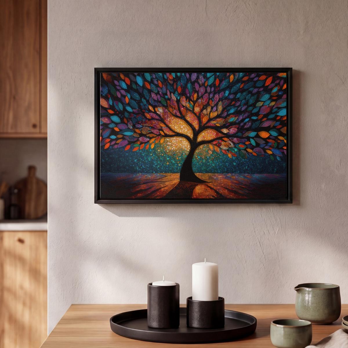 LEINWAND Bilder mit Rahmen - Mosaik - Bunt - Baum - Äste - 30x20 - Multicolor, Textil (30/20cm) - MuchoWow