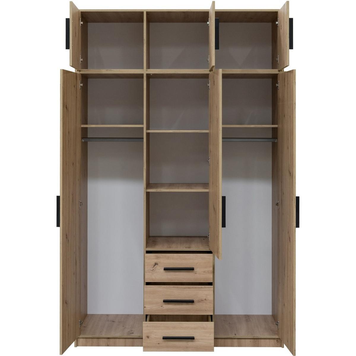 DREHTÜRENSCHRANK Kavo mit Aufsatz, Spiegel und 3 Türen, eiche Artisan - Schwarz/Eiche Artisan, Holzwerkstoff (150/245/58cm) - Beautysofa