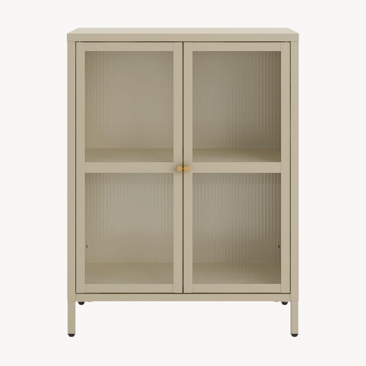 VITRINE Säkylä - Transparent/Beige, Glas/Metall (64/84/35cm) - [en.casa]