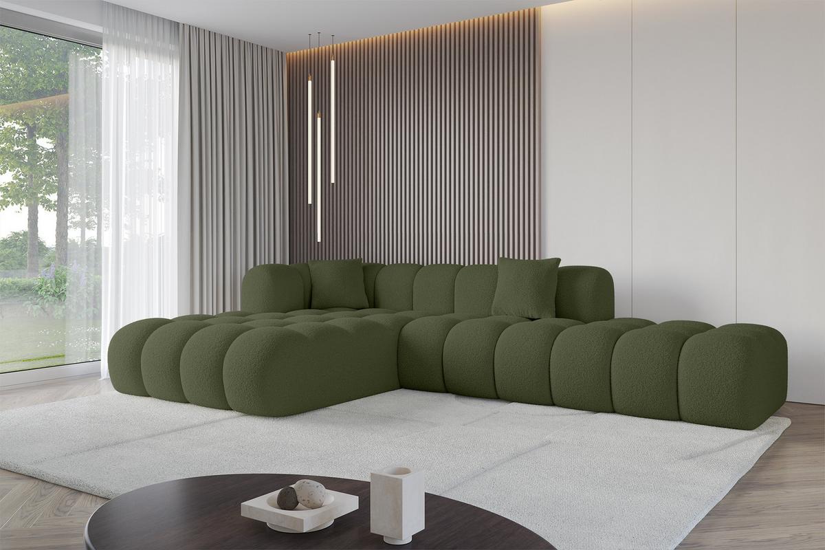ECKSOFA Ottomane Links OLEA-L2 - 289x176x71 cm Grün - Platinfarben/Schwarz, Holzwerkstoff/Kunststoff (190/309cm) - ALTDECOR