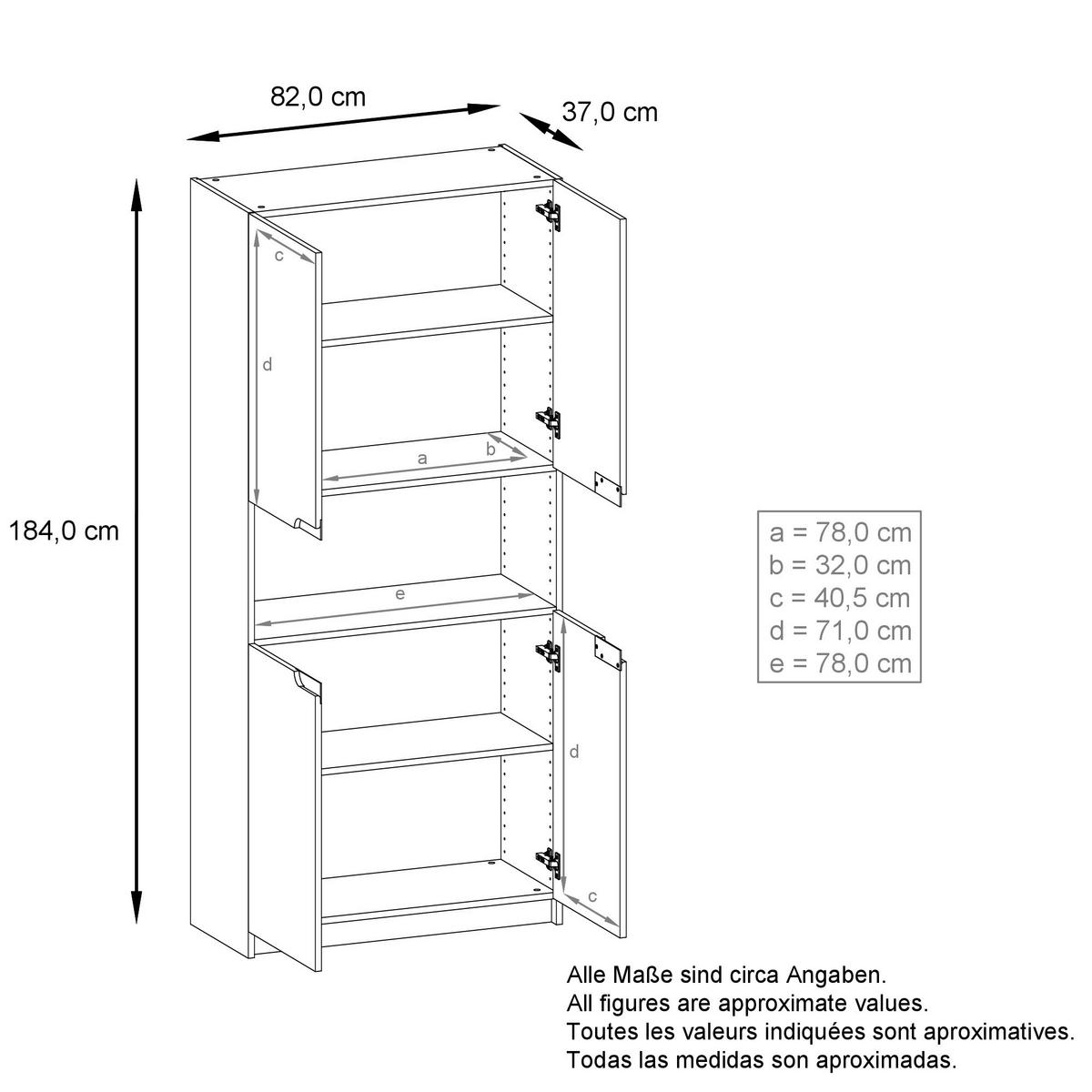 BÜROSCHRANK Logan Fronten in Schwarz Hochglanz - Schwarz Hochglanz, Holzwerkstoff (82/184/37cm) - Vladon