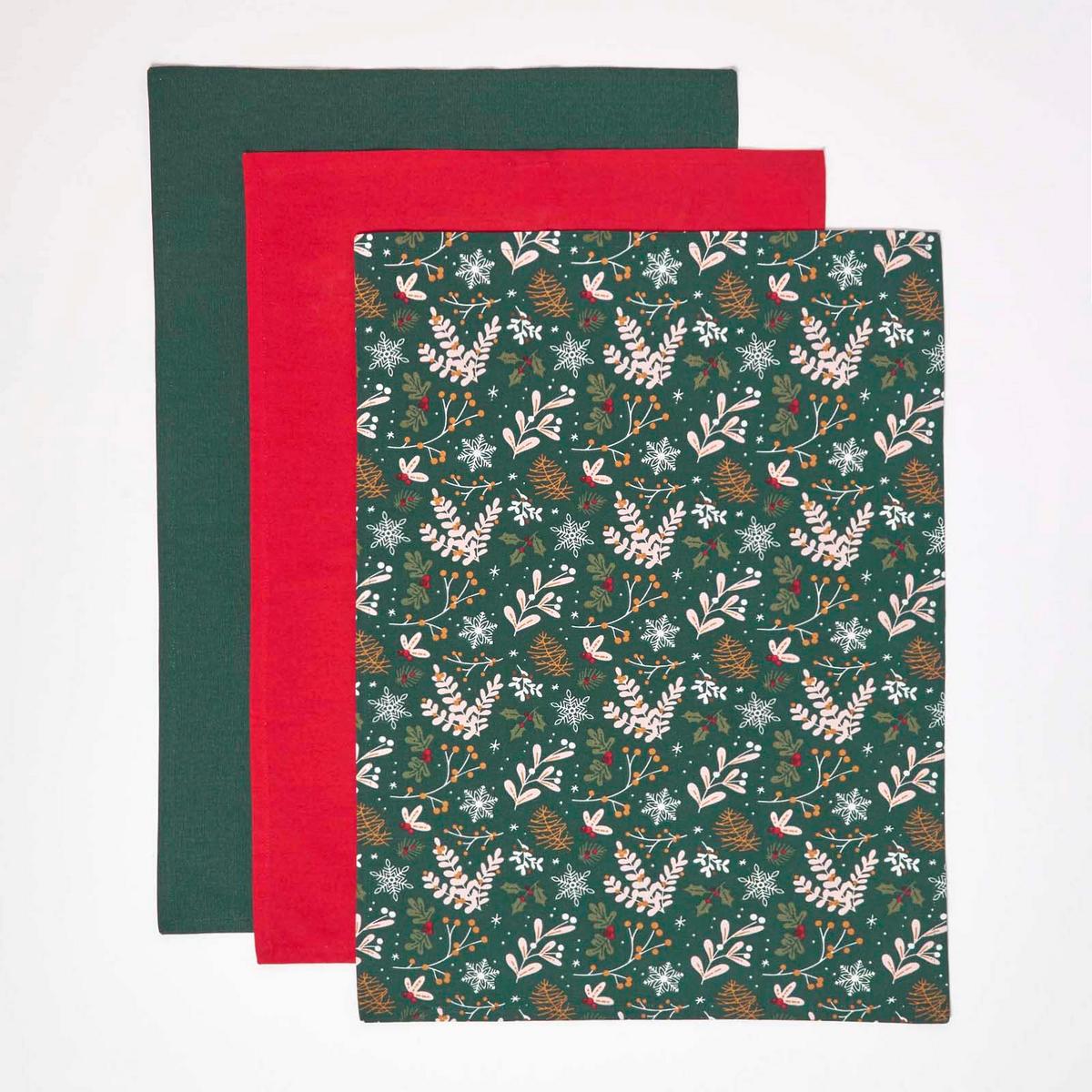 GESCHIRRTÜCHER 3er-Set, Motiv Weihnachtswald, 100% Baumwolle - Grün, Textil (50/70cm) - Homescapes