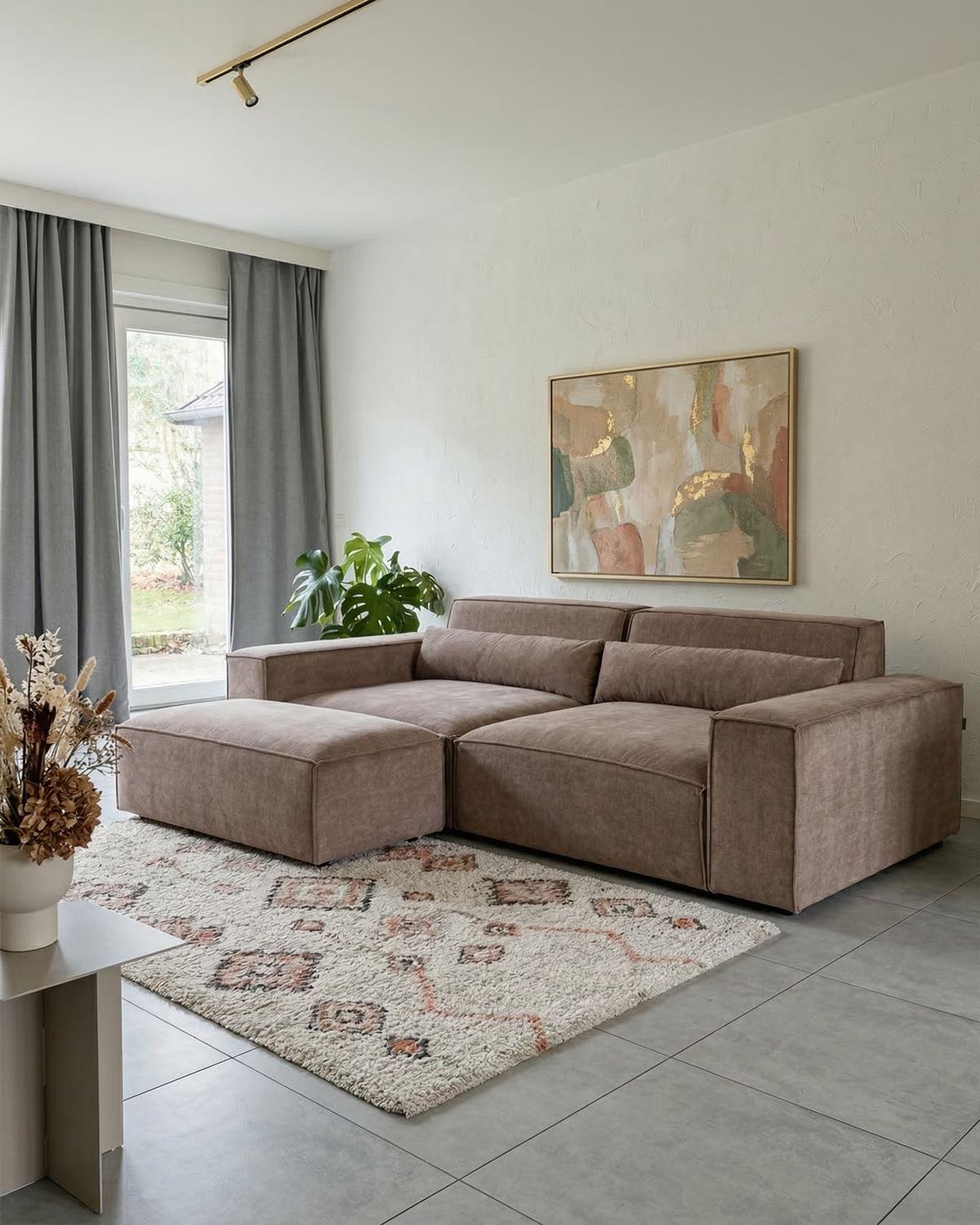 2-SITZER-SOFA hellbraun mit Ottomane Hellnar - Braun, Textil (262/70/126cm) - Beliani