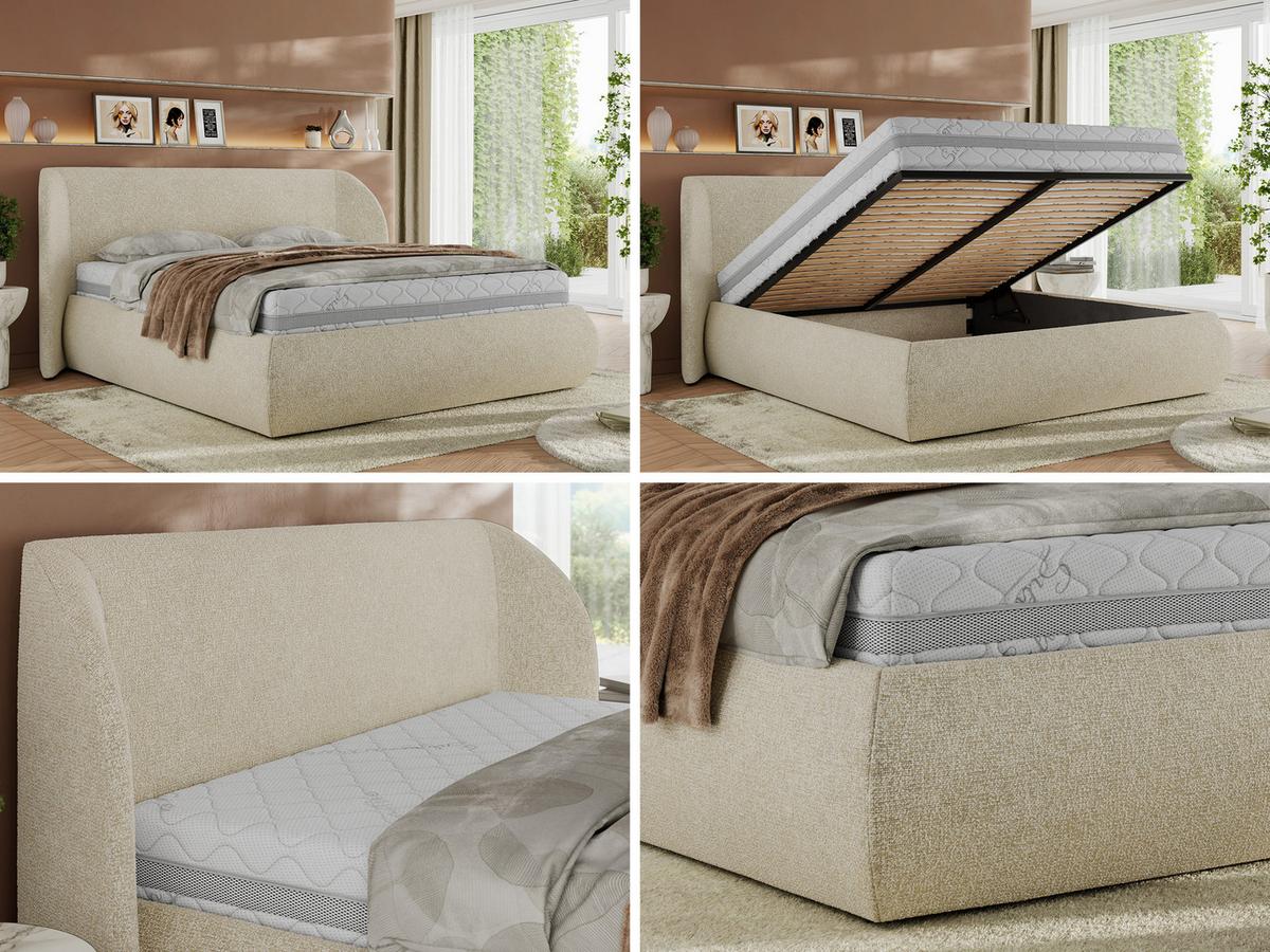 POLSTERBETT CAELA CLASSIC 200/200 - Creme Strukture - Multipocket-Matratze - Creme, Textil (200/200cm) - MKS