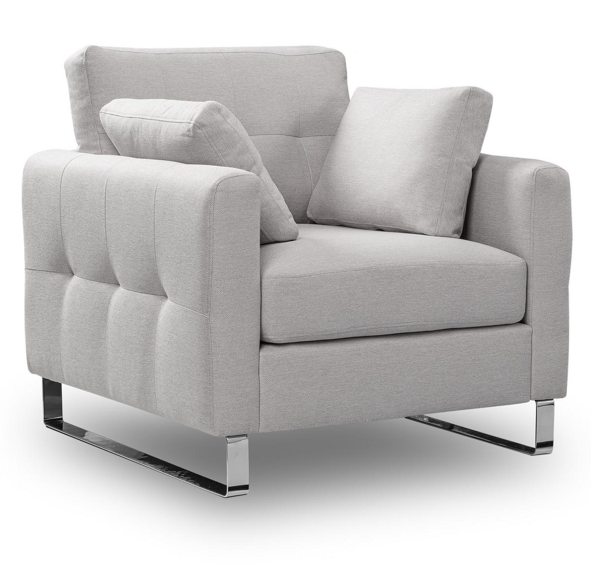 SESSEL hellgrau Flachgewebe 93 x 94 cm, Clubsessel mit Steppoptik - Chromfarben/Hellgrau, Holz/Textil (93/92/94cm) - Inn.Furn