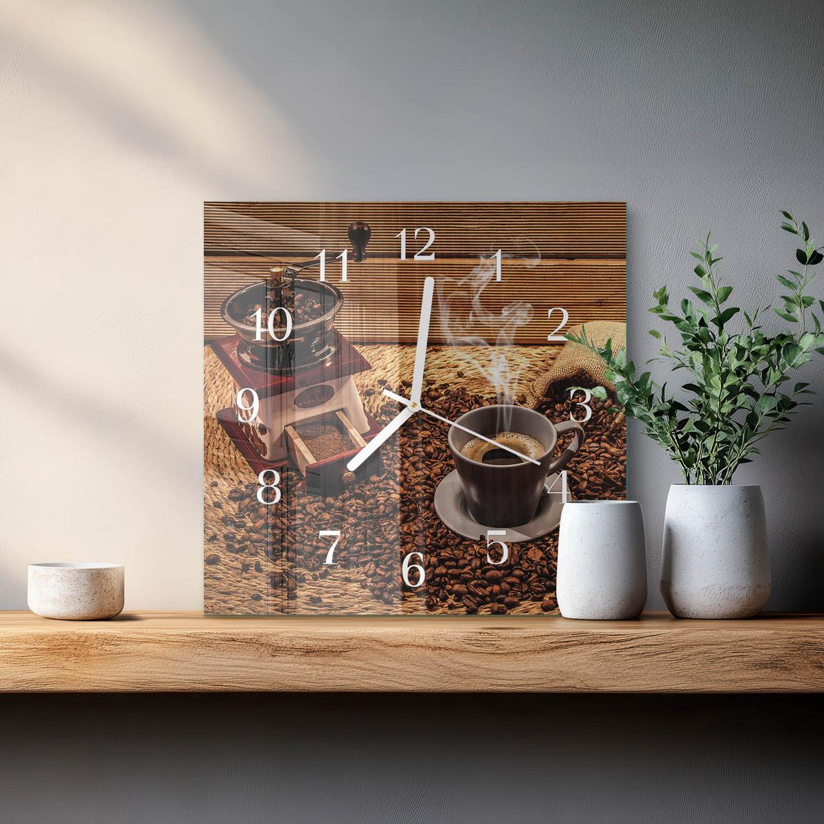 WANDUHR aus Glas 30x30 cm - Kaffeebohnen - Braun, Glas (30/30/0.4cm) - TULUP