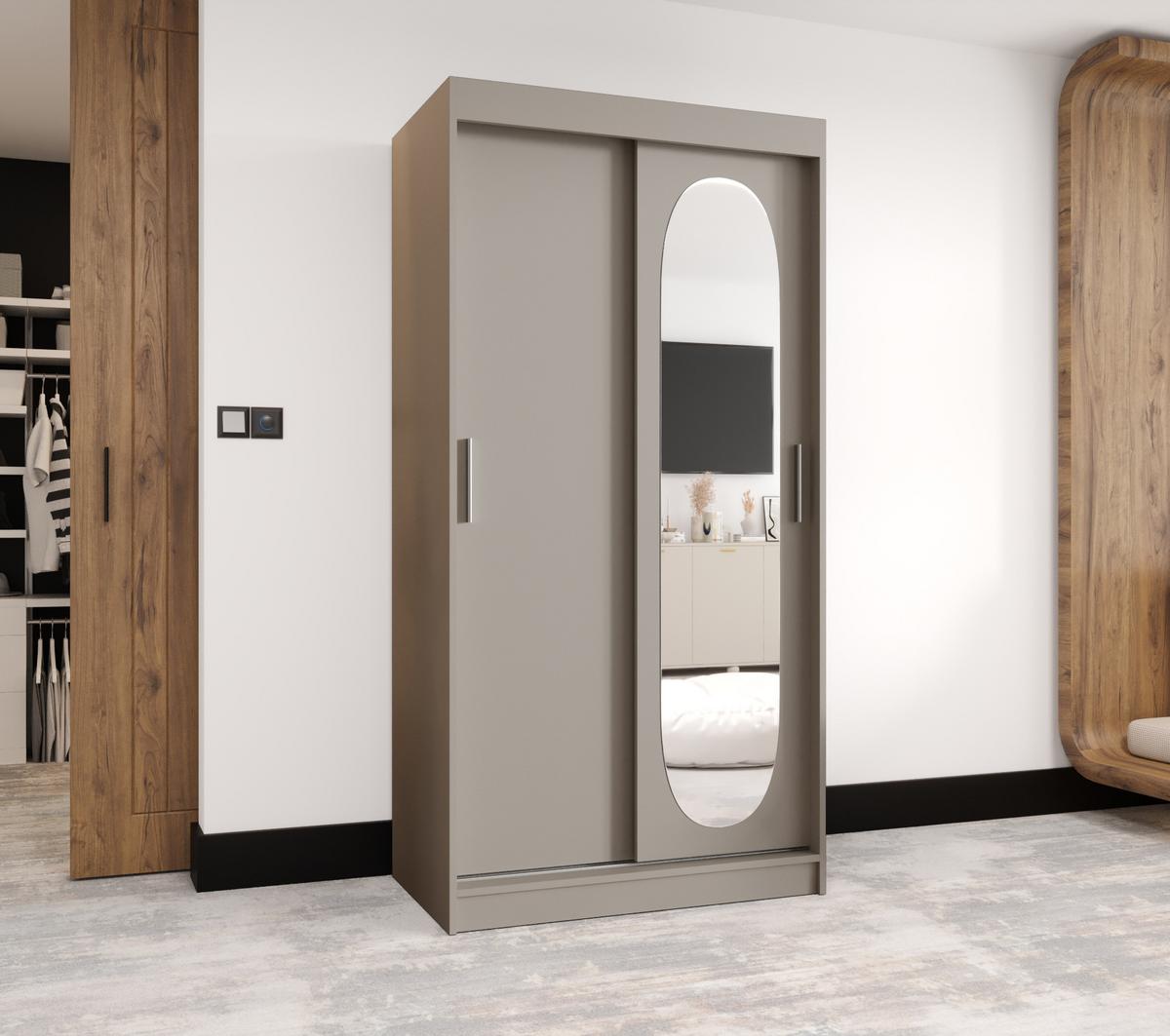 SCHIEBETÜRENSCHRANK mit Spiegel ROYAL 200/100/62 2-türig - Kaschmir/Silberfarben, Holz (100/62/100cm) - MÖBEL KRYSPOL
