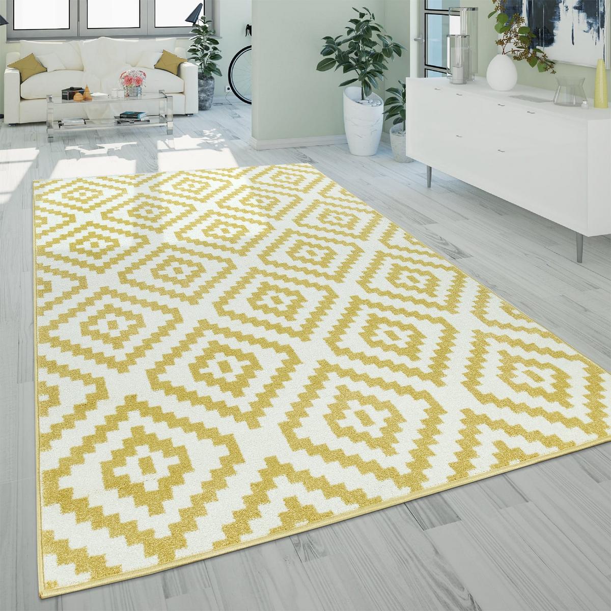KURZFLORTEPPICH, mit Rautenmuster, aus Polypropylen, Gelb, 200 x 280 cm - Gelb, Textil (280/200cm) - KADIMA DESIGN