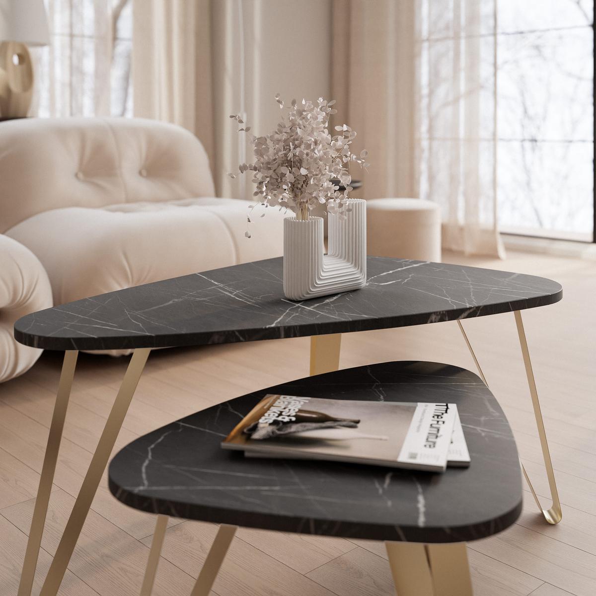 SATZTISCH NOA Stahlgestell, Freiform, Gold / Grigia Pietra - Goldfarben/Grau, Holzwerkstoff/Metall (94/60/42cm) - Idohome