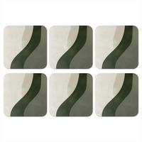 GLASUNTERSETZER 6er-Set Japandi - Grün - Abstrakt - Modern 10x10 cm - Salbeigrün, Naturmaterialien (10/0.2cm) - MuchoWow