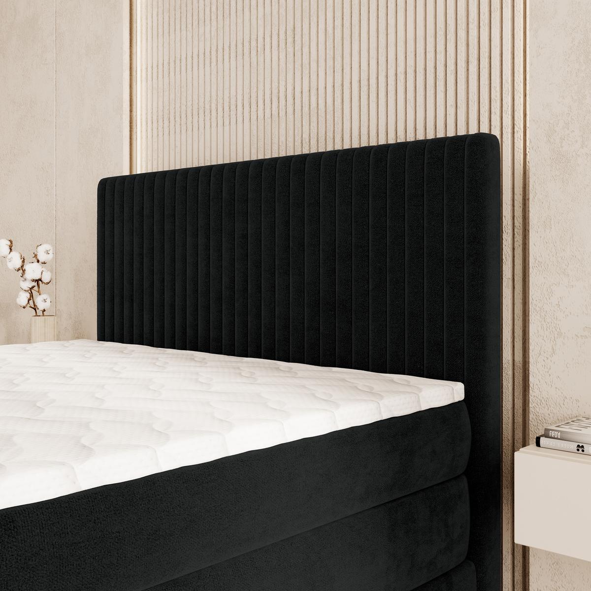 BOXSPRINGBETT FELBIO 180x200 cm mit Matratze und Topper - Schwarz - Schwarz, Holz (180/200cm) - MASSENO