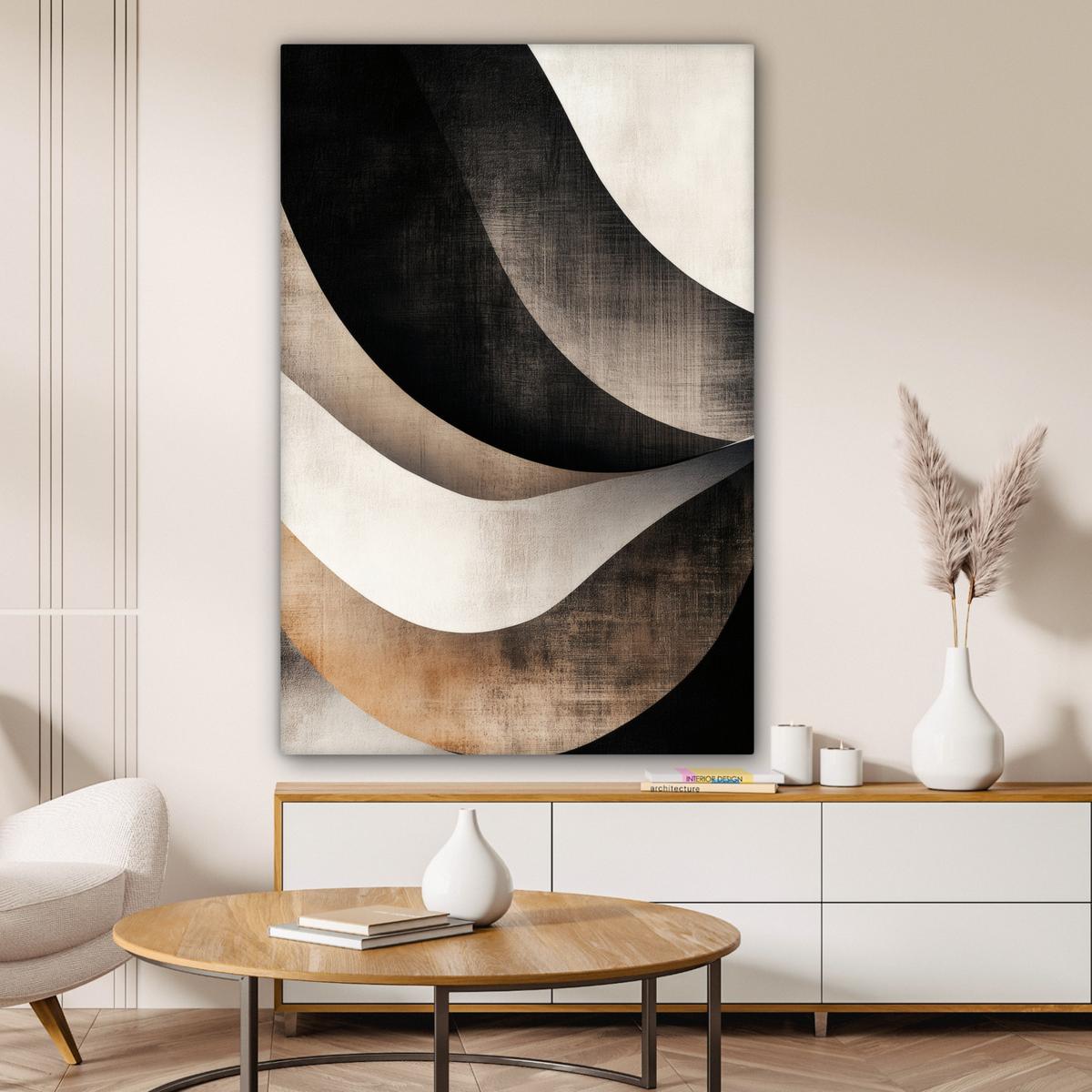 LEINWANDBILD Abstrakt - Wellen - Schwarz - Verwittert Deko XXL 80x120 cm - Trüffeleichefarben, Textil (80/120cm) - MuchoWow