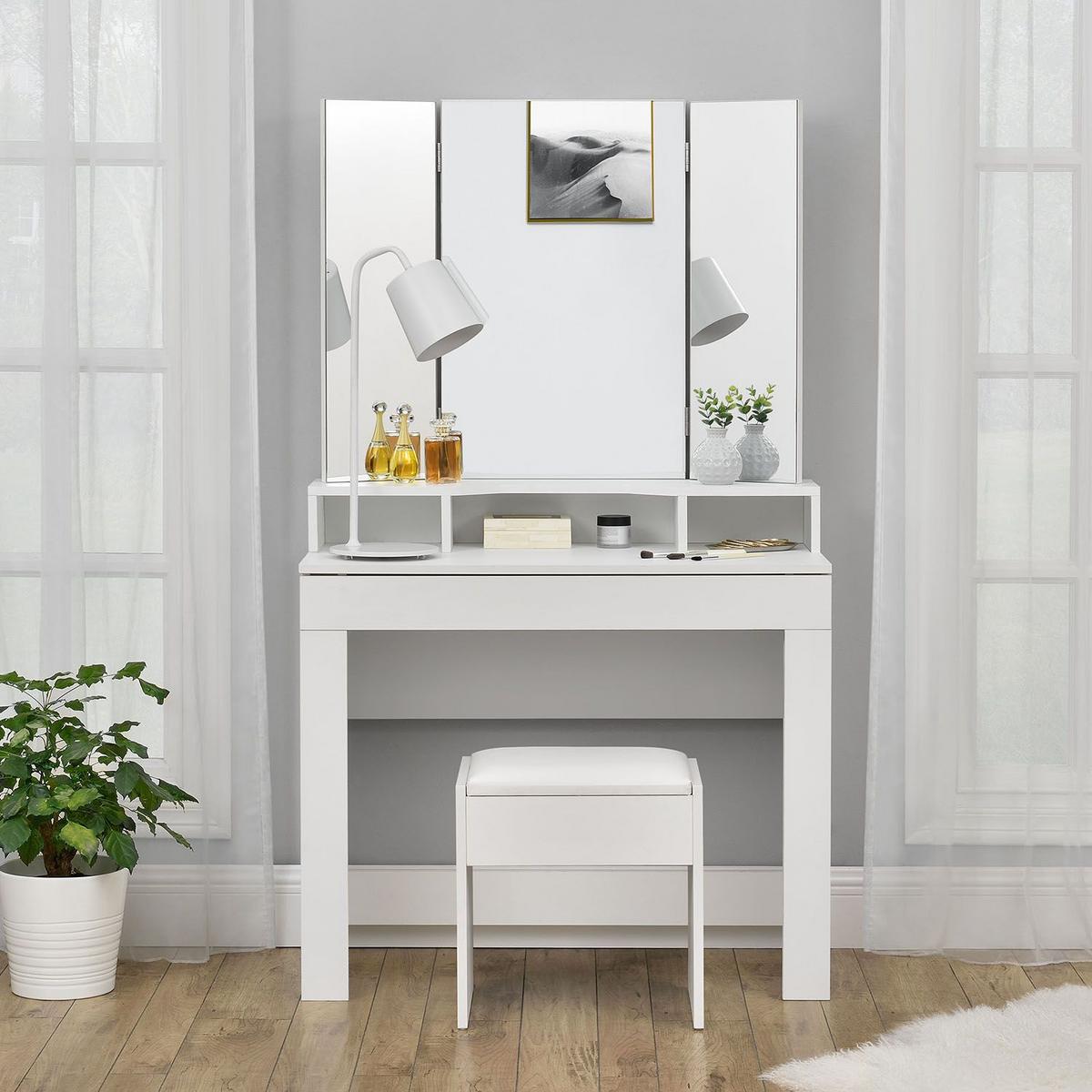HOCKER Melly weiß mit Sitzkissen ideal für Schminktisch - Weiß, Textil (40/43/30cm) - Juskys