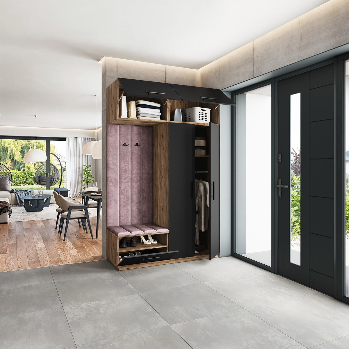 GARDEROBENSCHRANK REMA 150/240/60 cm Modern Garderobe-Set Eiche Lefkas - Eichefarben/Lila, Holzwerkstoff (150/240/60cm) - MASSENO