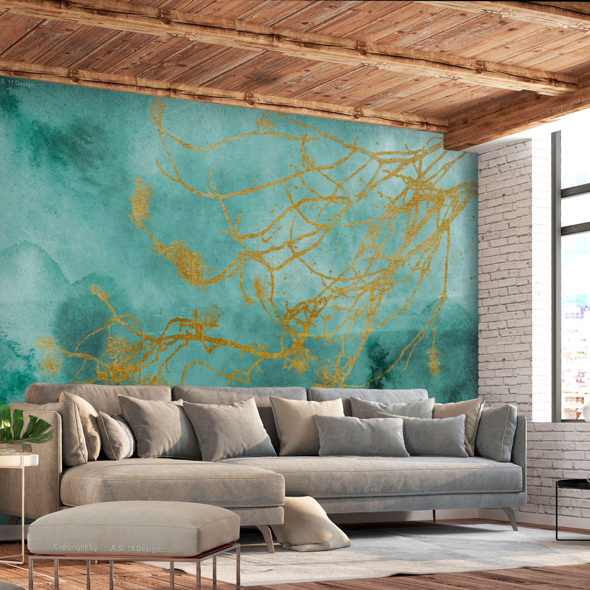 SELBSTKLEBENDE FOTOTAPETE 441/315 cm - Blau/Goldfarben, Kunststoff/Textil (441/1cm) - KUNSTLOFT