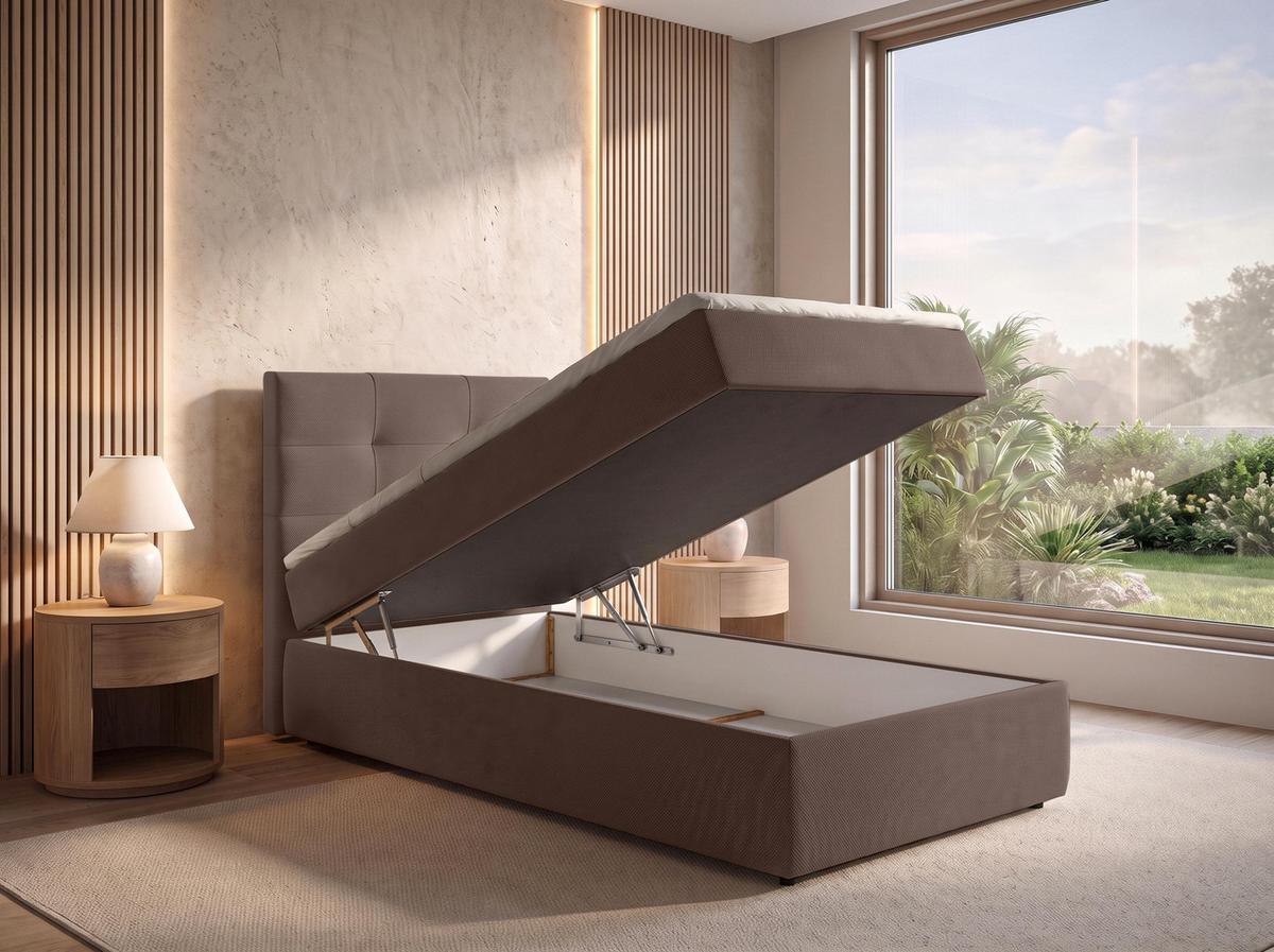 BOXBETT SAKARYA 80x200 cm mit Bettkasten und Matratze - Braun + TOPPER - Schwarz/Braun, Holz/Holzwerkstoff (80/200cm) - AX Living