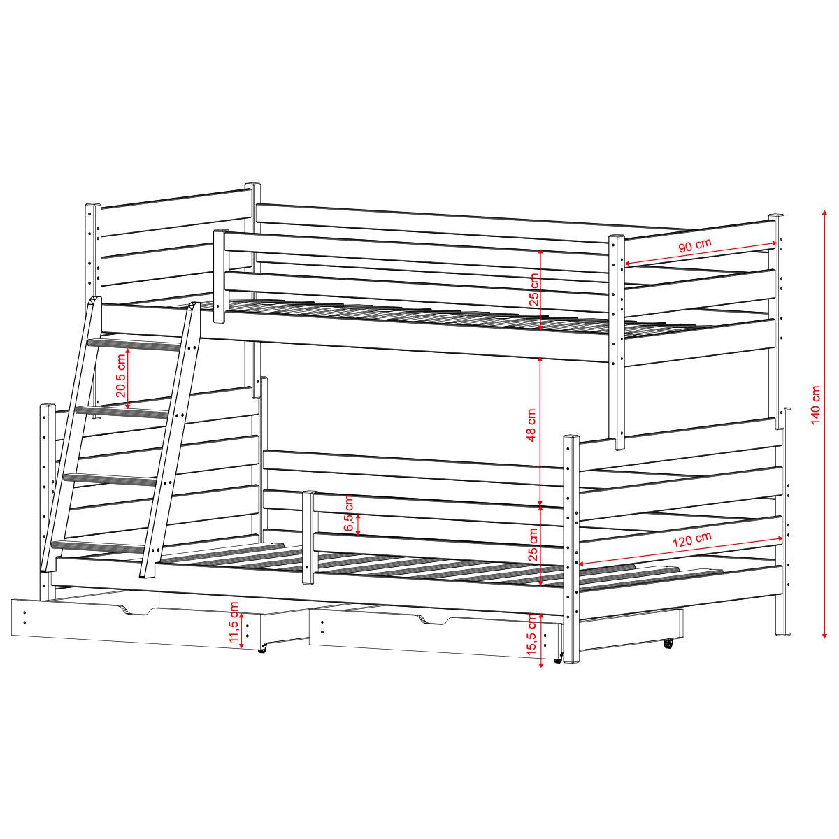 ETAGENBETT 120/200 Leo Anthrazit - Grau, Holz (120/200cm) - Petits-meubles