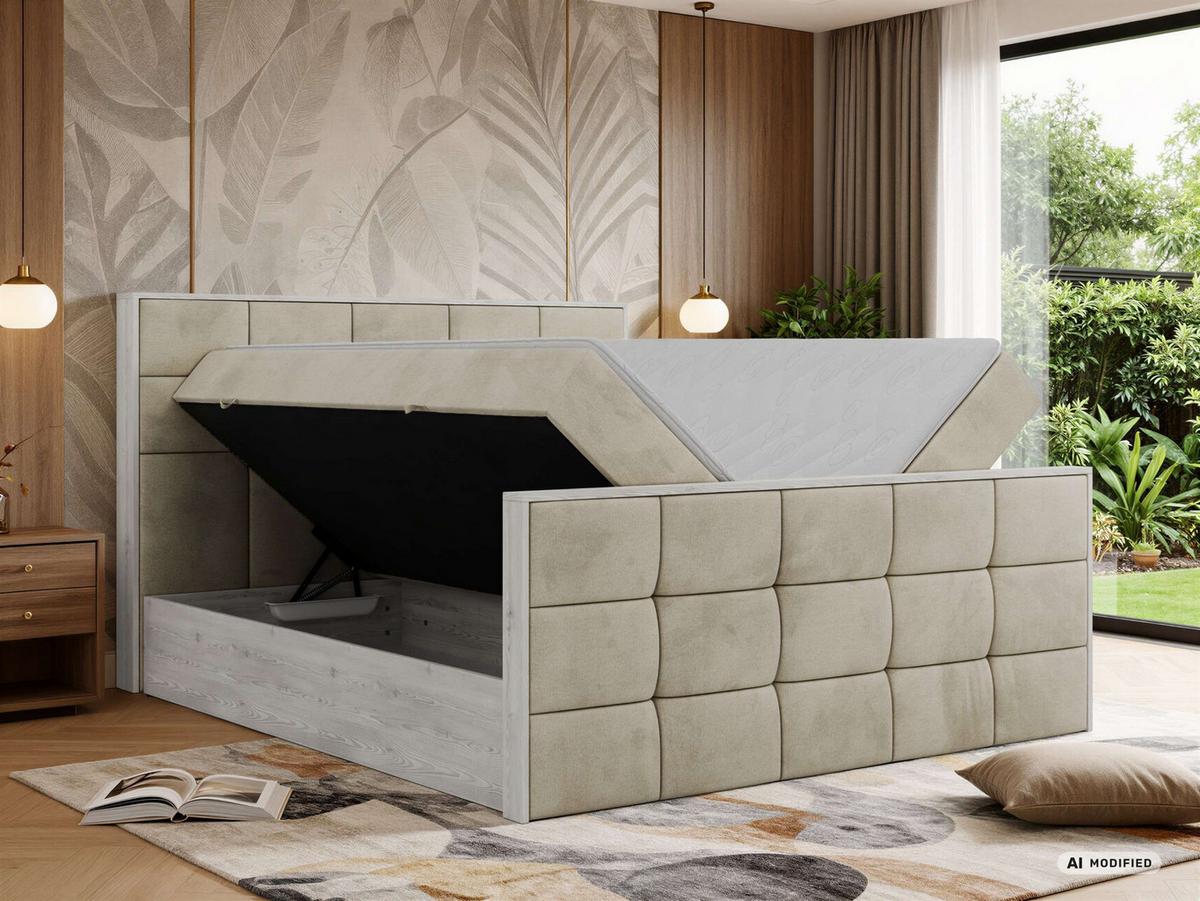 BOXBETT ALNOR DUO 140/200 - Beige Velvet - Topper Visco - H4 - Beige/Schwarz, Kunststoff/Textil (140/200cm) - MKS