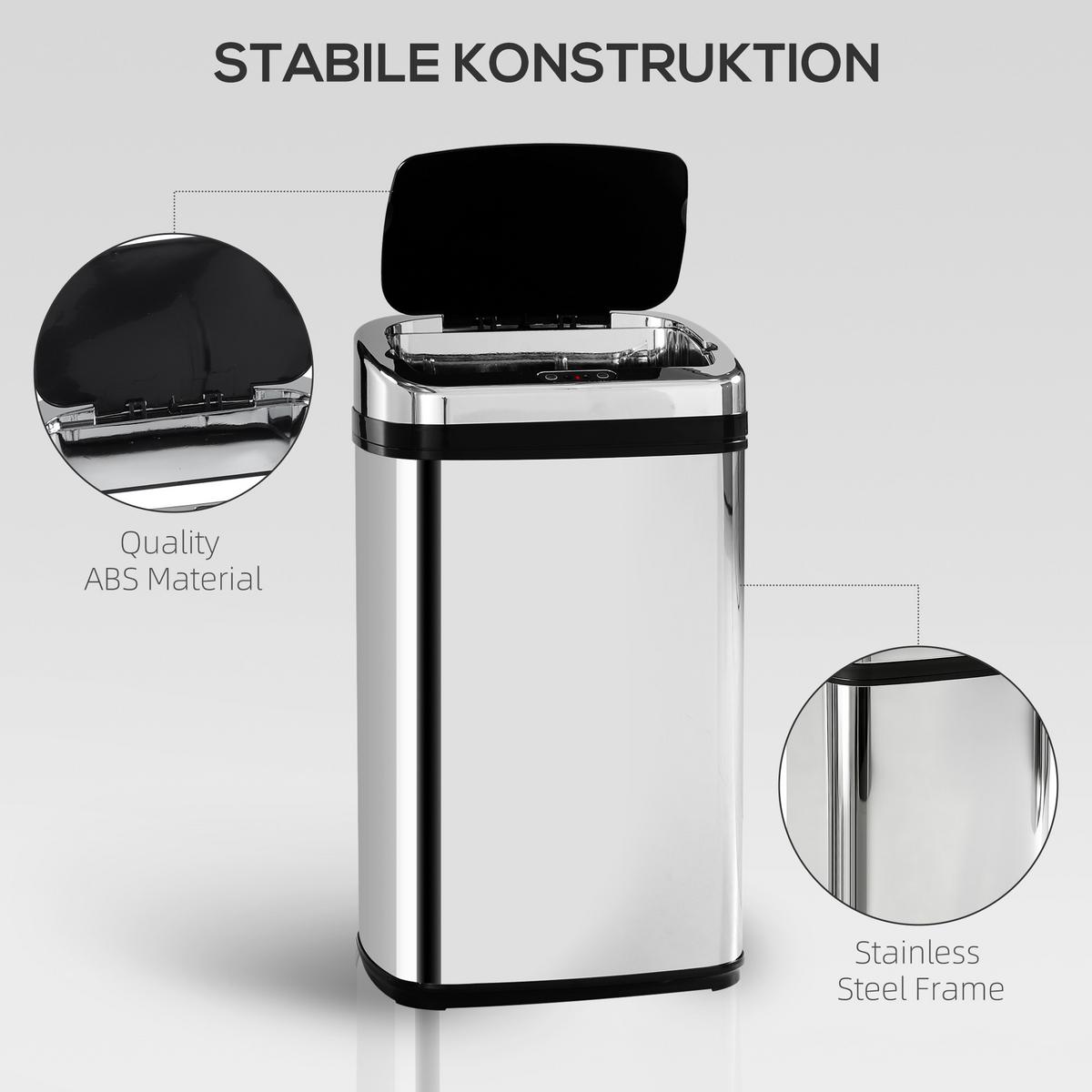 EDELSTAHL Automatik Sensor Mülleimer Abfalleimer Sensor viereckig 30L - Multicolor, Kunststoff (25/58/33cm) - HOMCOM