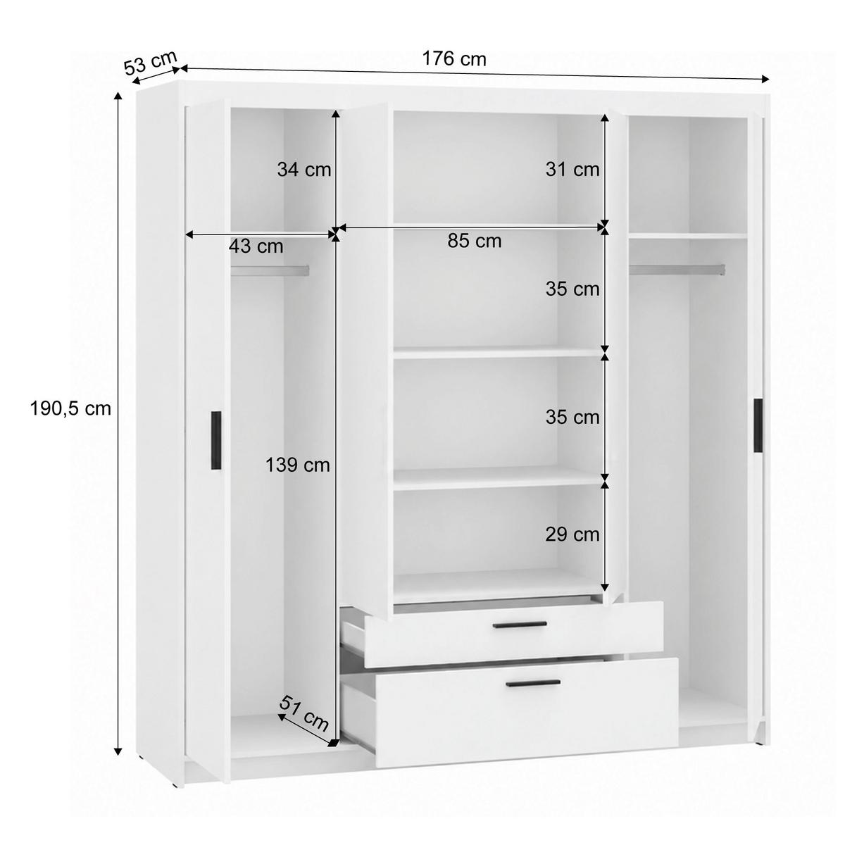 DREHTÜRENSCHRANK Elena mit 4 Türen, 2 Schubladen und Spiegel, 176 cm, Sandbeige - Sandfarben, Holzwerkstoff (176/190/53cm) - Beautysofa