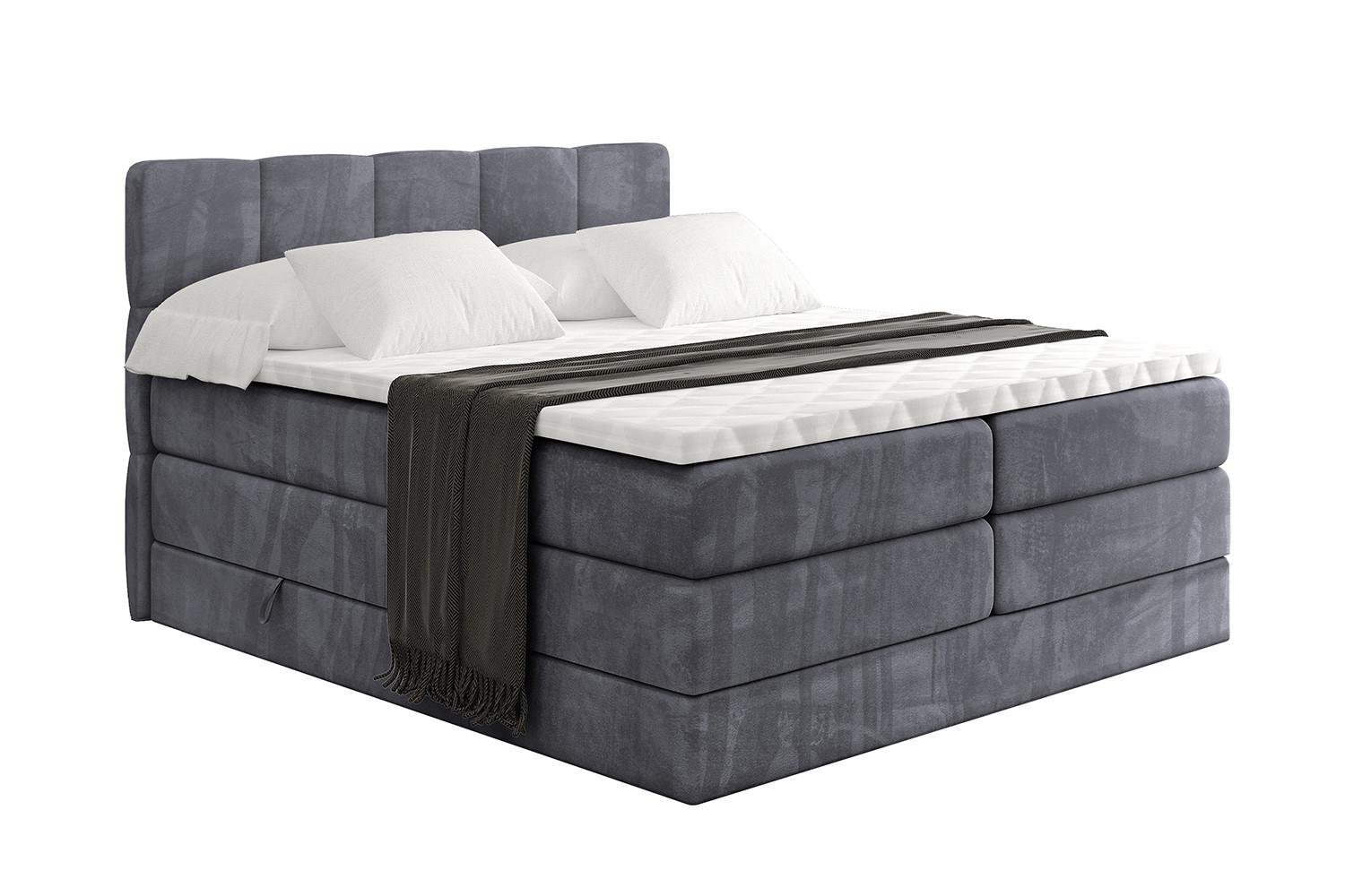 BOXSPRINGBETT mit Matratze H3|H4 und Lattenrost - LIRO KING-140x200 - Dunkelgrau Casablanca - Dunkelgrau, Holzwerkstoff (140/200cm) - ALTDECOR