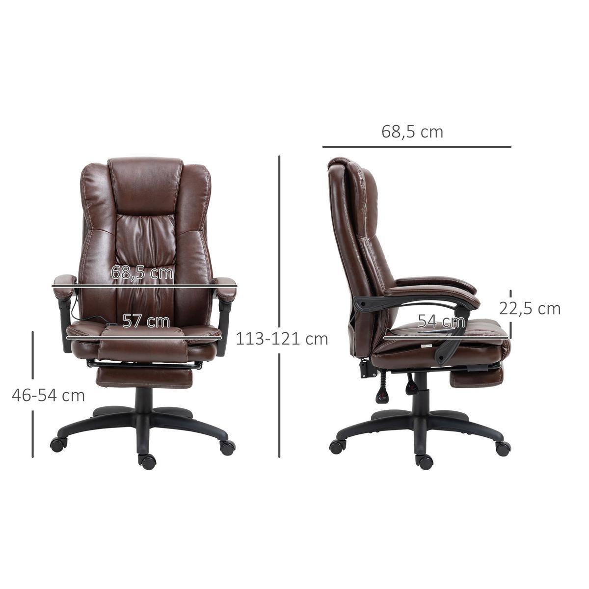 VERSTELLBARER Drehstuhl mit Fußstütze, Kopfstütze, Massagefunktion, Braun - Schwarz/Braun, Kunststoff (68.5/121/68.5cm) - Vinsetto