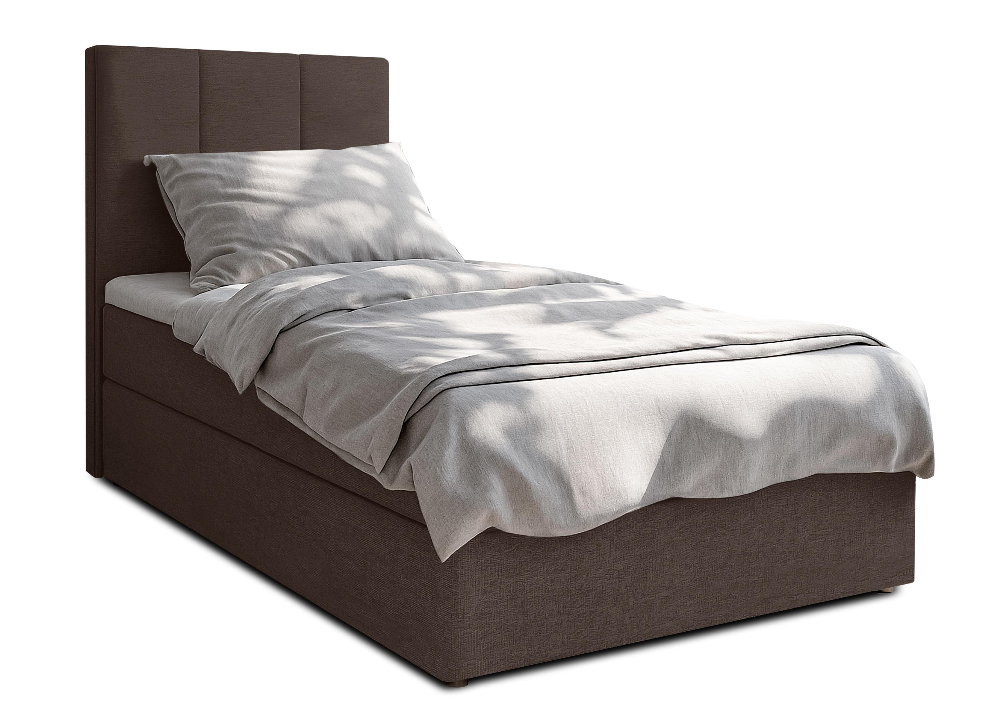 BOXBETT MEREA 90x200 cm mit Bettkasten und Matratze - Braun + TOPPER - Schwarz/Braun, Holz/Holzwerkstoff (90/200cm) - AX Living