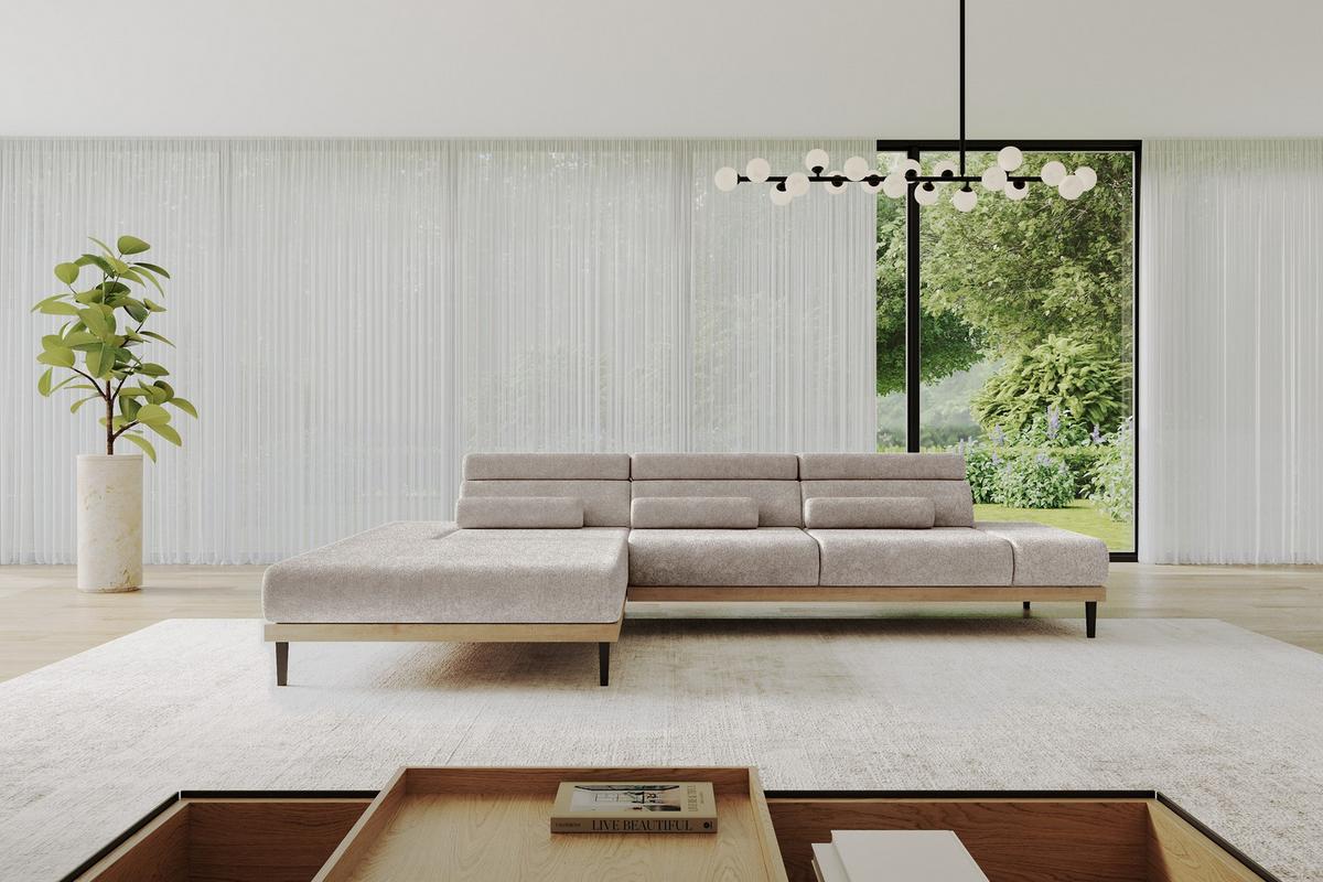 ELEKTRISCHES ECKSOFA Links MONA 316x205x85 Hellgrau Velours - Hellgrau, Holzwerkstoff/Textil (316/205cm) - ALTDECOR