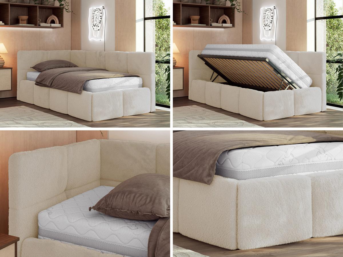 JUGENDBETT ARVO 90/200 - Creme Plüsch - Multipocket-Matratze - Links Seite - Creme, Textil (90/200cm) - MKS