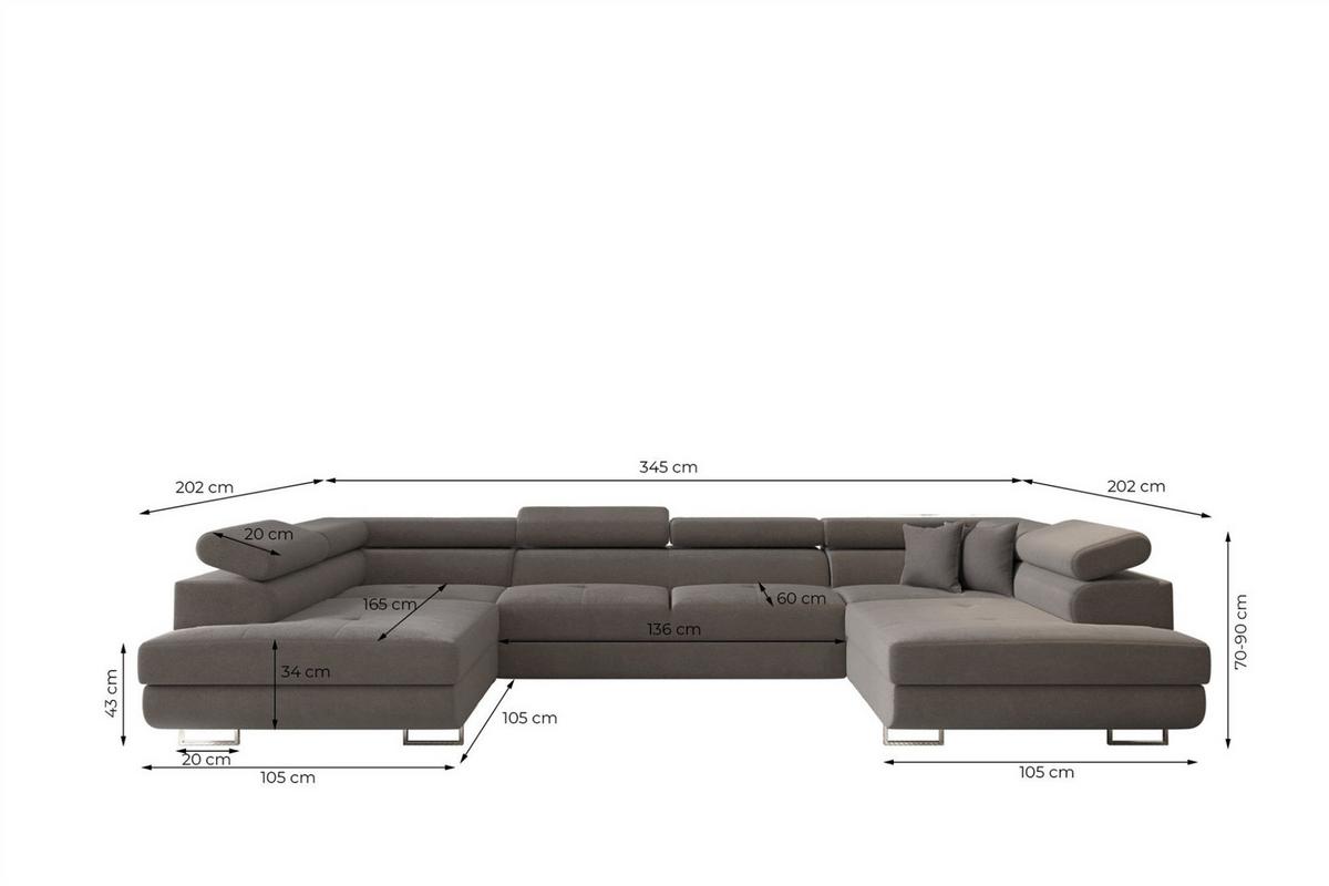 WOHNLANDSCHAFT Carmelo In Nova - Anthrazit, Holzwerkstoff/Textil (345/90/202cm) - Fun Möbel