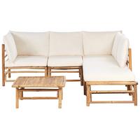 LOUNGE SET 5-Sitzer Bambusholz hellbraun 3-teilig Auflagen cremeweiß Cerreto - Creme, Holz - Beliani