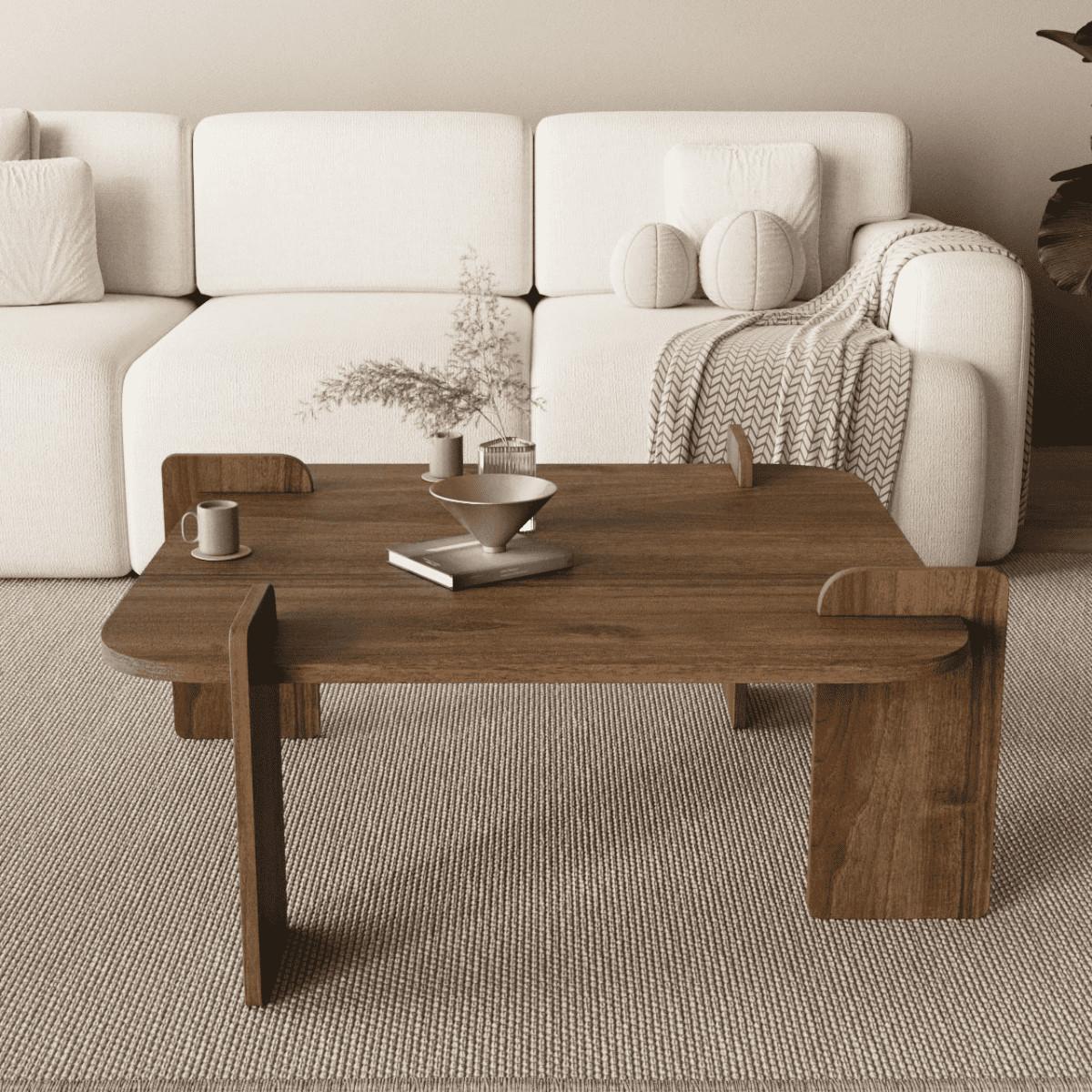 COUCHTISCH mit quadratischer platte 90/90/35 cm - Naturfarben, Holzwerkstoff (8/90/35cm) - Calicosy