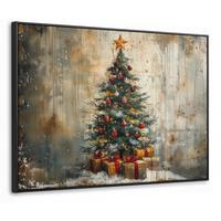 LEINWAND Bilder mit Rahmen - Weihnachtsbaum - Vintage - Weihnachten - Geschenk - 80x60 - Rostfarben, Textil (80/60cm) - MuchoWow