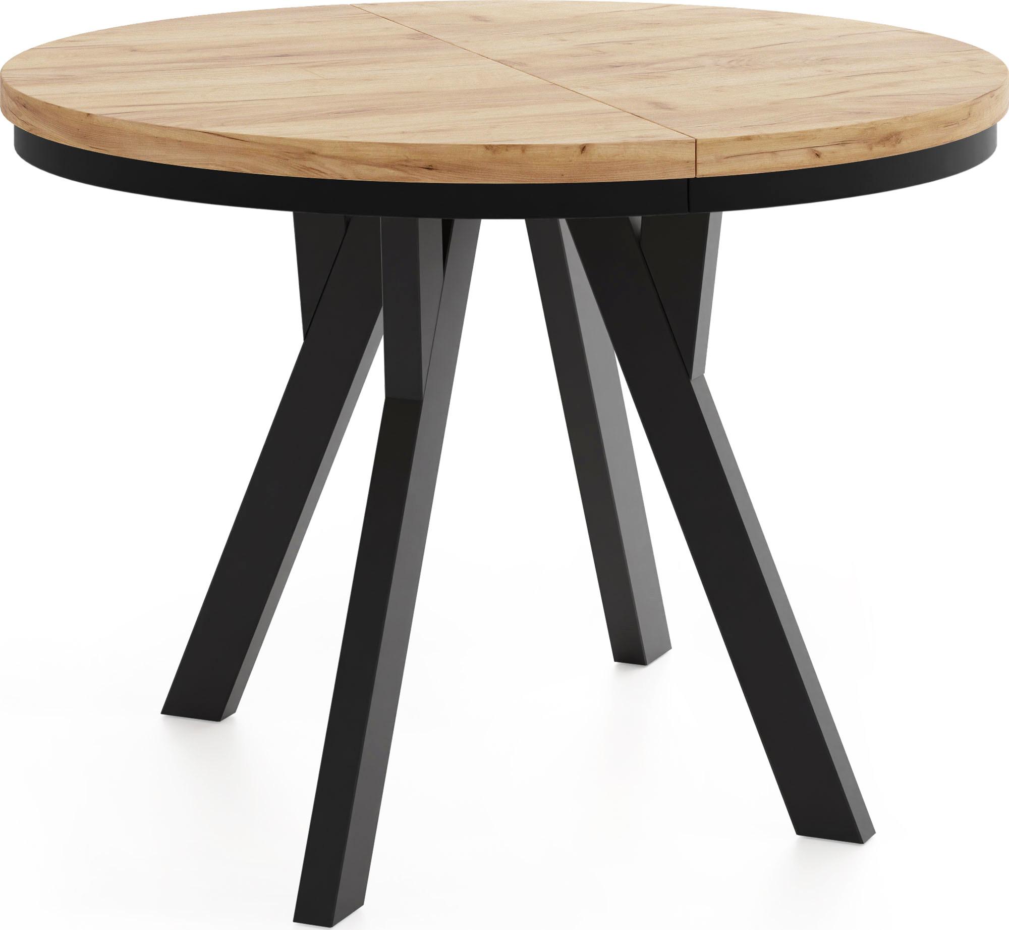 ESSTISCH Strato Black runder ausziehbarer, Eiche Craft braun 80-160/80/77 cm - Eiche Wotan/Schwarz, Holz/Holzwerkstoff (80/160/77cm) - WFL GROUP