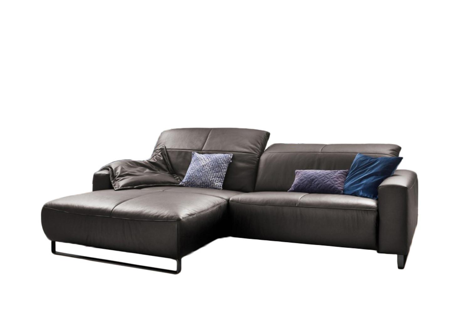 ECKSOFA MIT SITZTIEFENVERSTELLUNG YORK Anthrazit Leder Relaxfunktion - Anthrazit/Schwarz, Leder (284/180cm) - KAWOLA