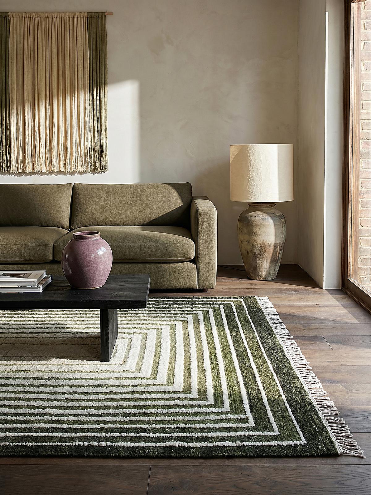 WOLLTEPPICH handgewebt FROND, geometrisch, Grün, 140 x 200 cm - Grün, Textil (200/140cm) - KADIMA DESIGN