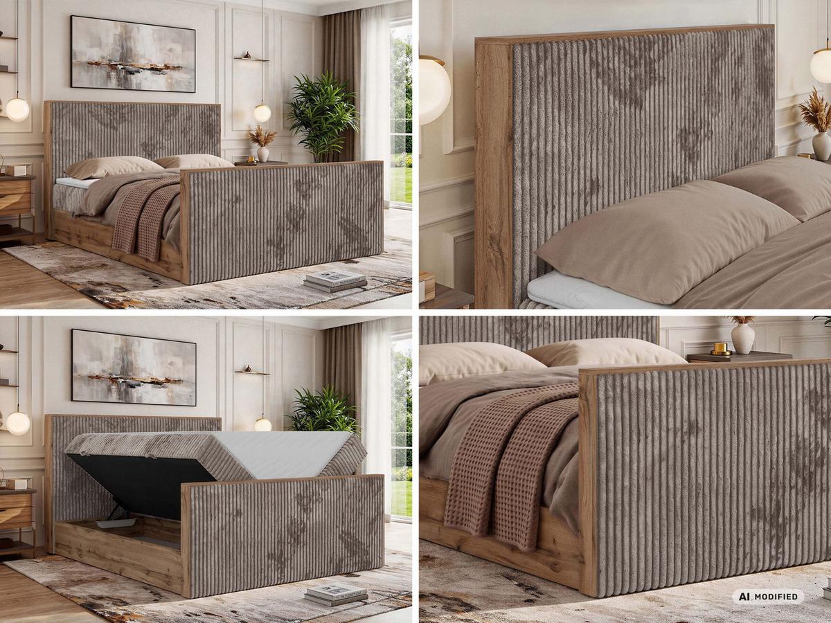 BOXBETT WOOD DUO 200/200 - Hellbraun Cord - Topper Visco - H3 - Hellbraun/Schwarz, Kunststoff/Textil (200/200cm) - MKS